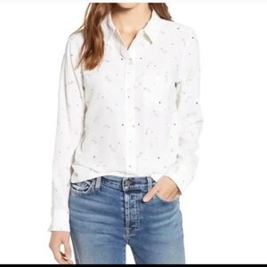 Rails Kate Shooting Stars Silk Button Up Shirt Ivory women's large career office